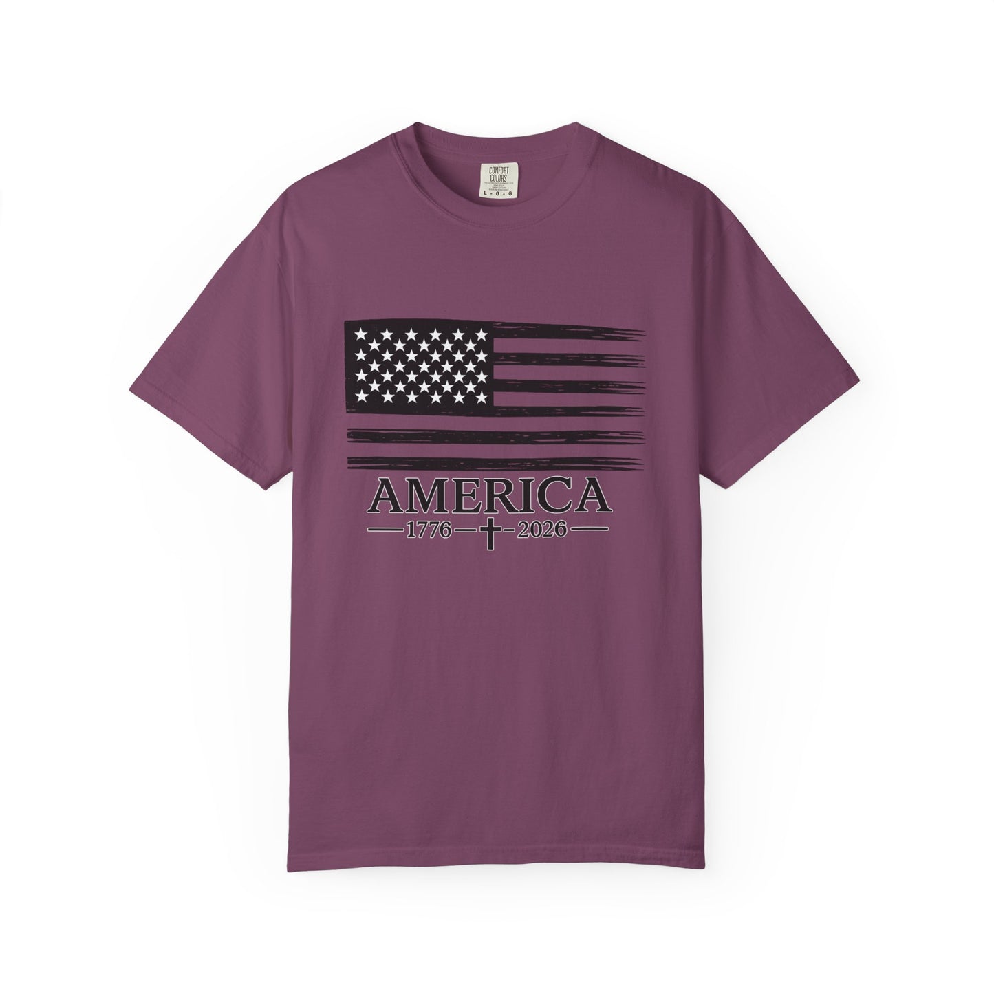 America 1776 -2026 Vintage Black Ink Flag - Unisex Garment-Dyed T-shirt