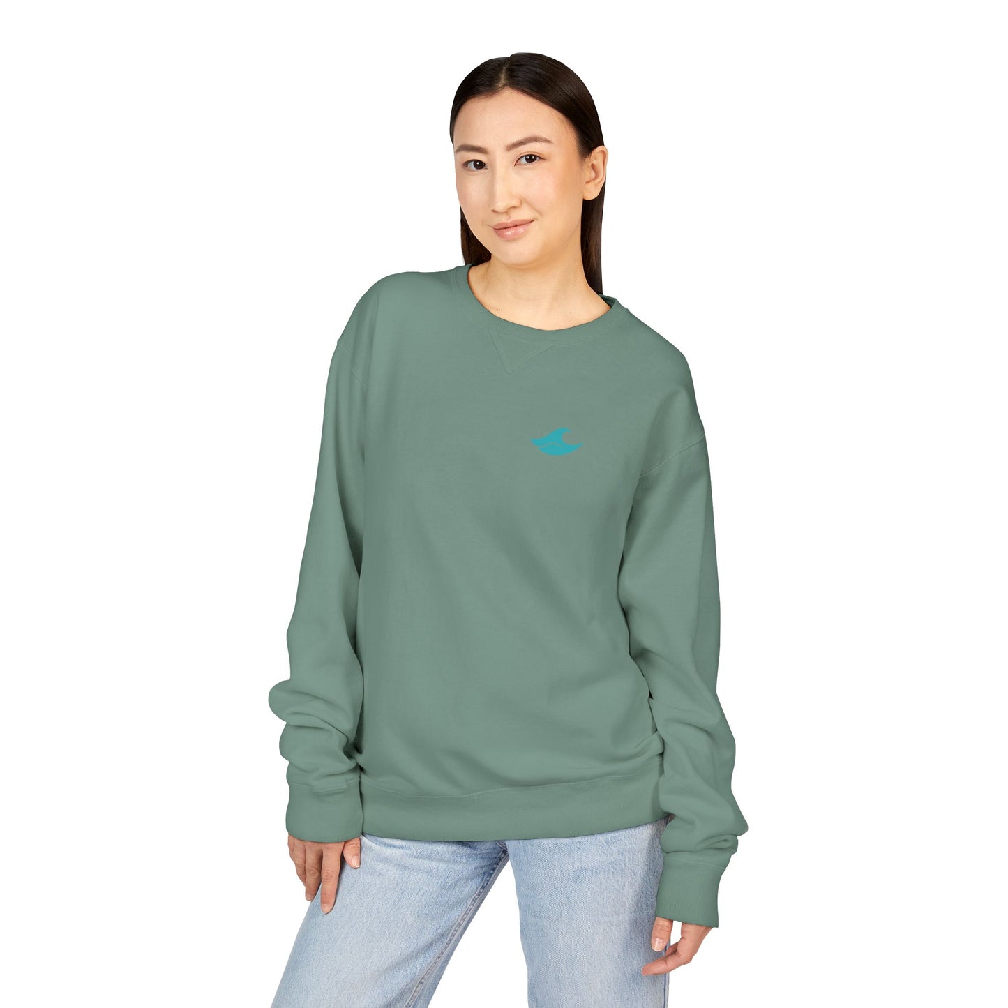 Be Still and Wave On the Back, Wave Icon on Front  - Sweatshirt - Unisex ComfortWash® Garment Dyed Crewneck Sweatshirt, Comfy.