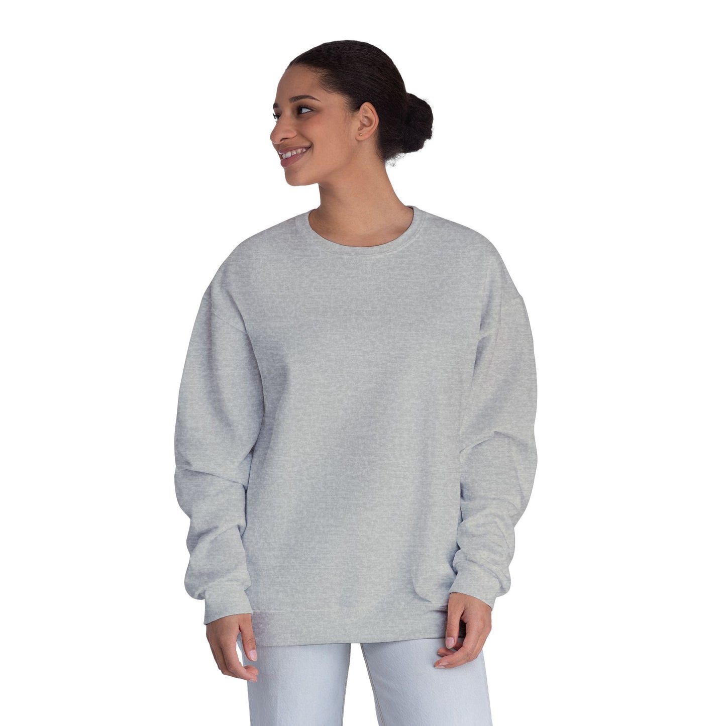 Surf Crewneck Sweatshirt — "Salt & Light" Beach Tan Surfboard Design on Backside