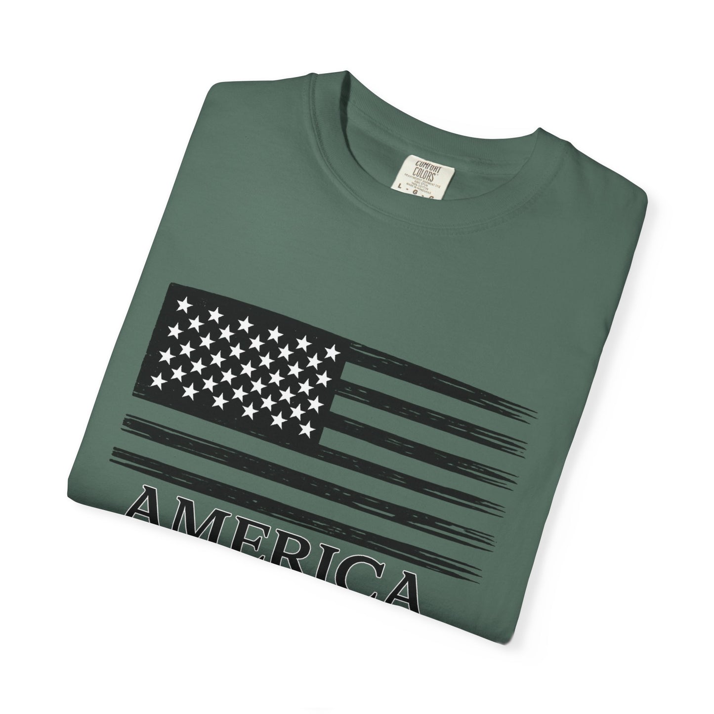 America 1776 -2026 Vintage Black Ink Flag - Unisex Garment-Dyed T-shirt