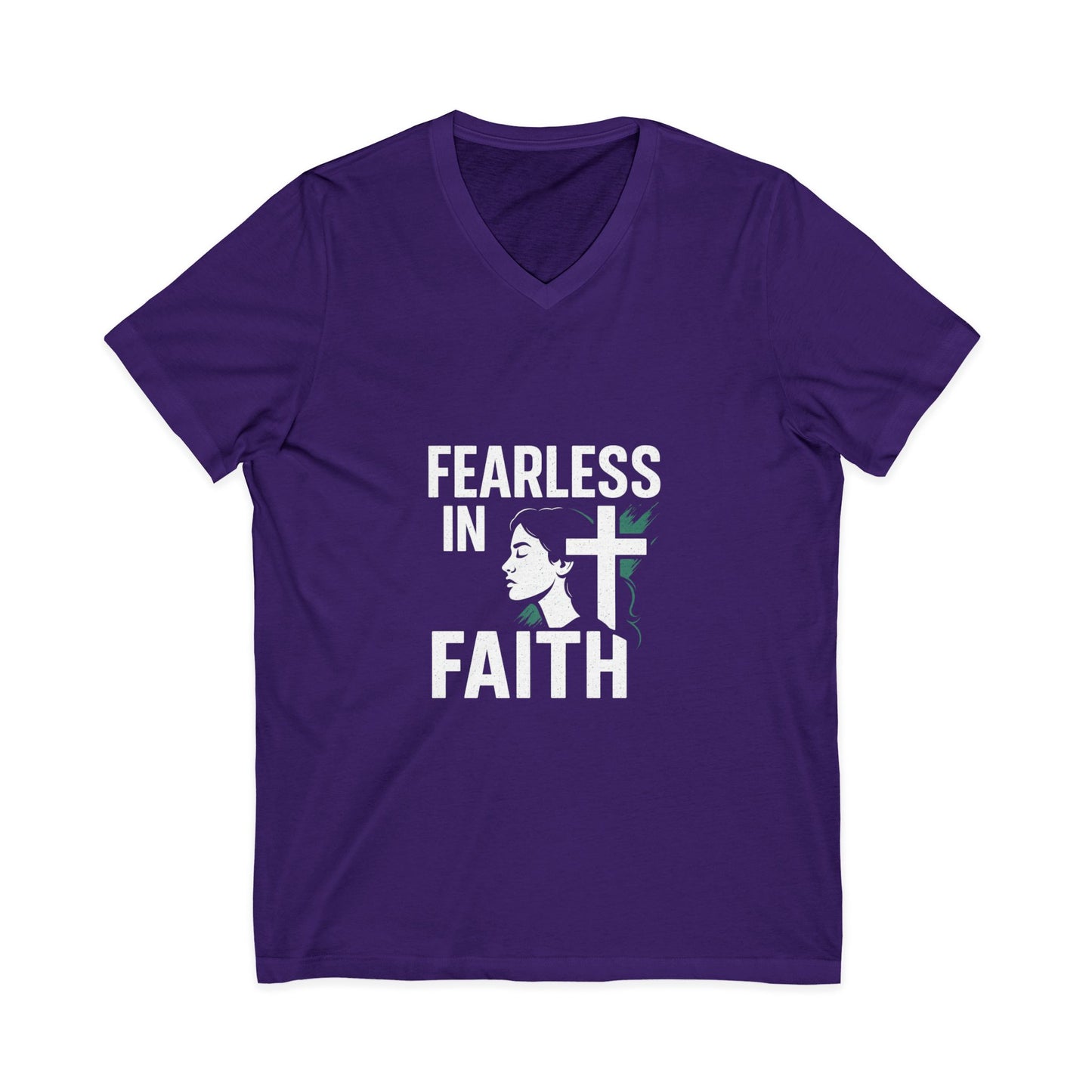 Fearless in Faith V-Neck Tee - Unisex Inspirational Shirt for Empowerment, Faith-based Gift, Everyday Wear, Religious Occasions, [...]