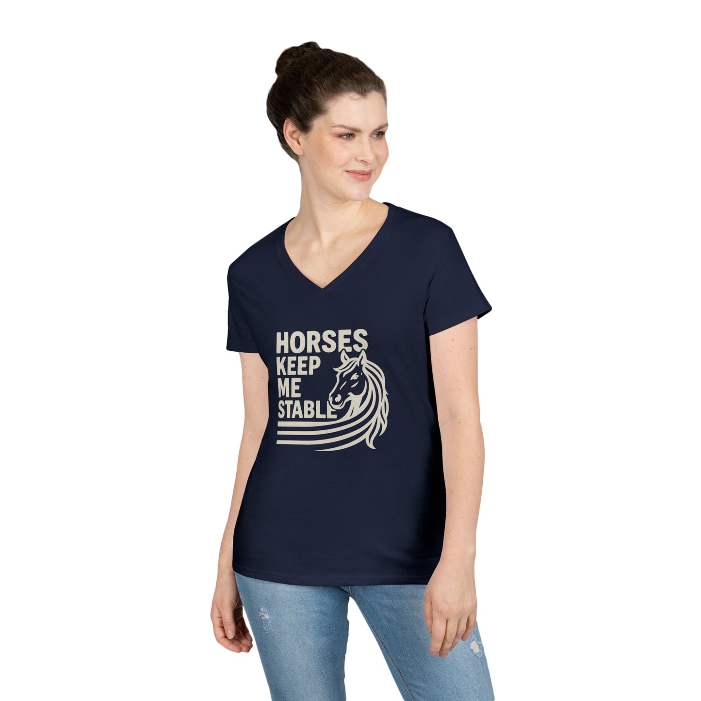 Horses Keep Me Stable Ladies' V-Neck T-Shirt — Horse Lover Graphic Tee