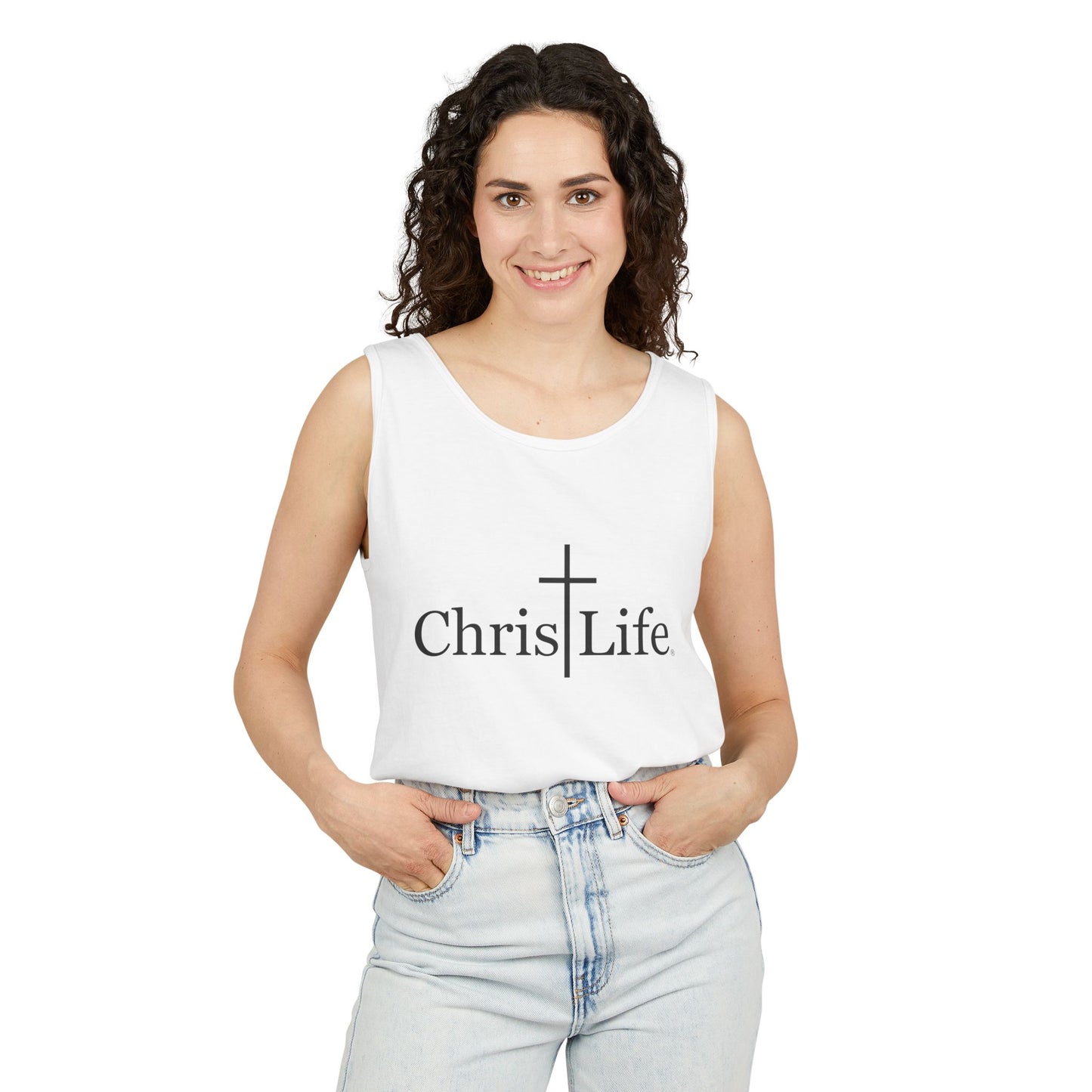 Unisex Garment- Cute Dyed Tank Top with Gray ChristLife logo
