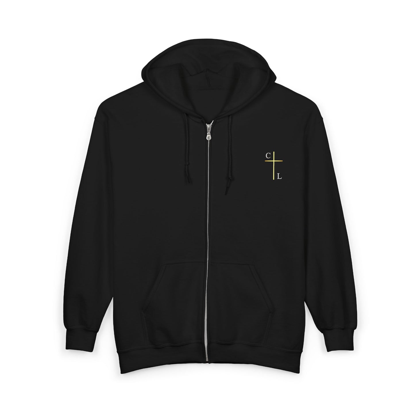 Unisex Heavy Blend™ Full Zip Hooded Sweatshirt, C/L Logo on the front and ChristLife on the back, white copy.