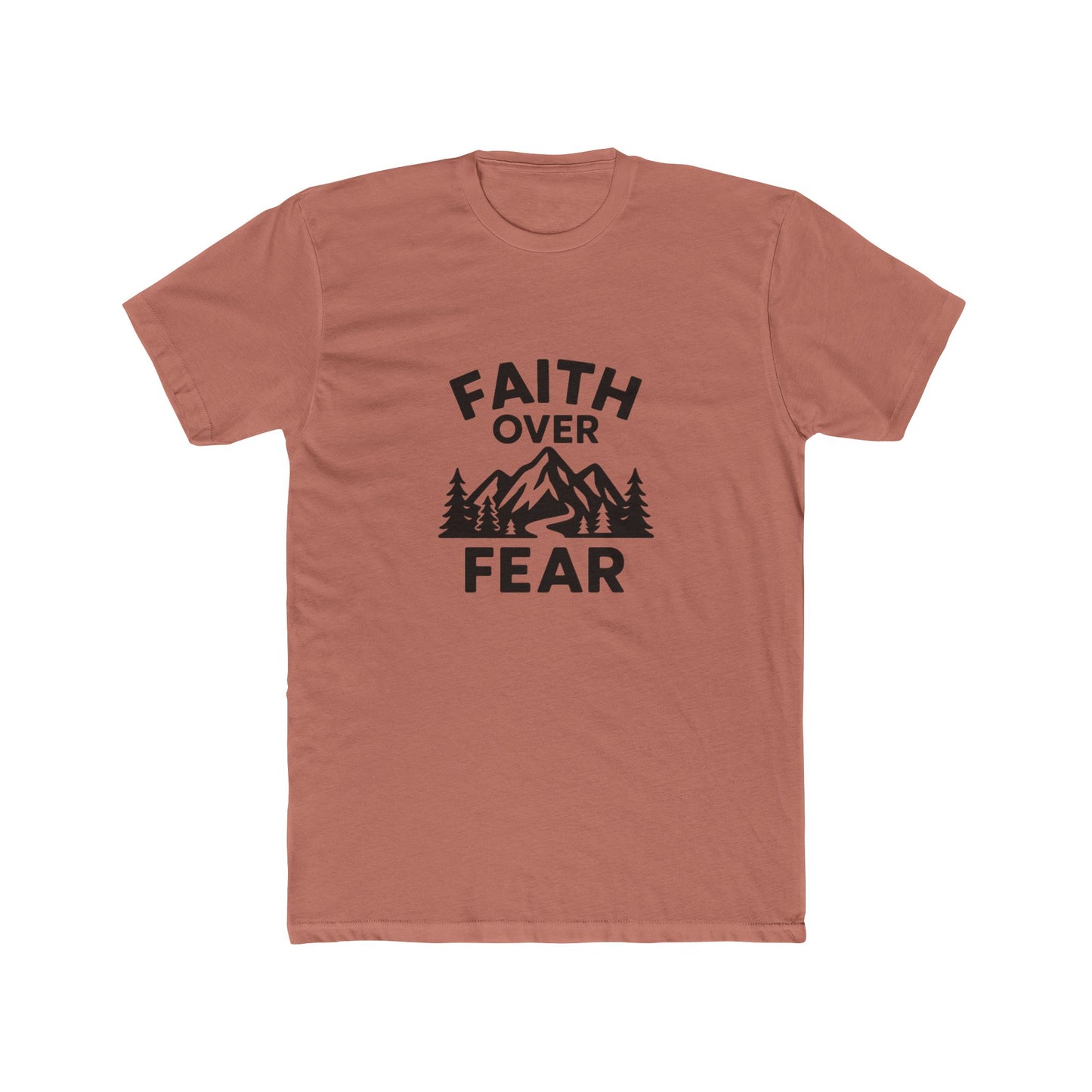 Faith Over Fear T‑Shirt — Inspirational Christian Tee with Mountain Design Black Ink