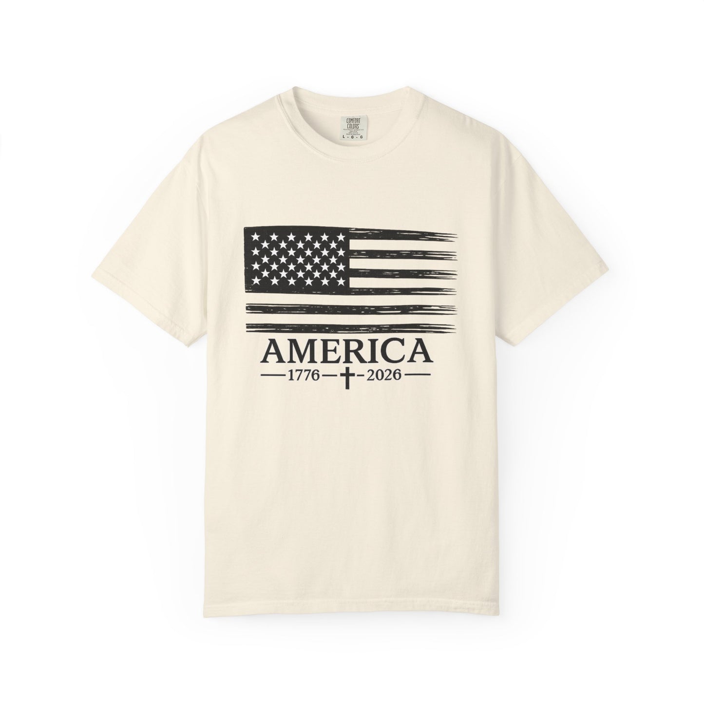 America 1776 -2026 Vintage Black Ink Flag - Unisex Garment-Dyed T-shirt