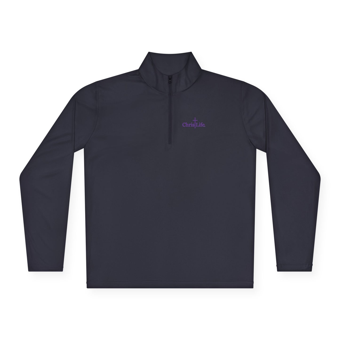 Unisex Quarter-Zip Pullover workout, ChristLife logo in purple.   Sporty