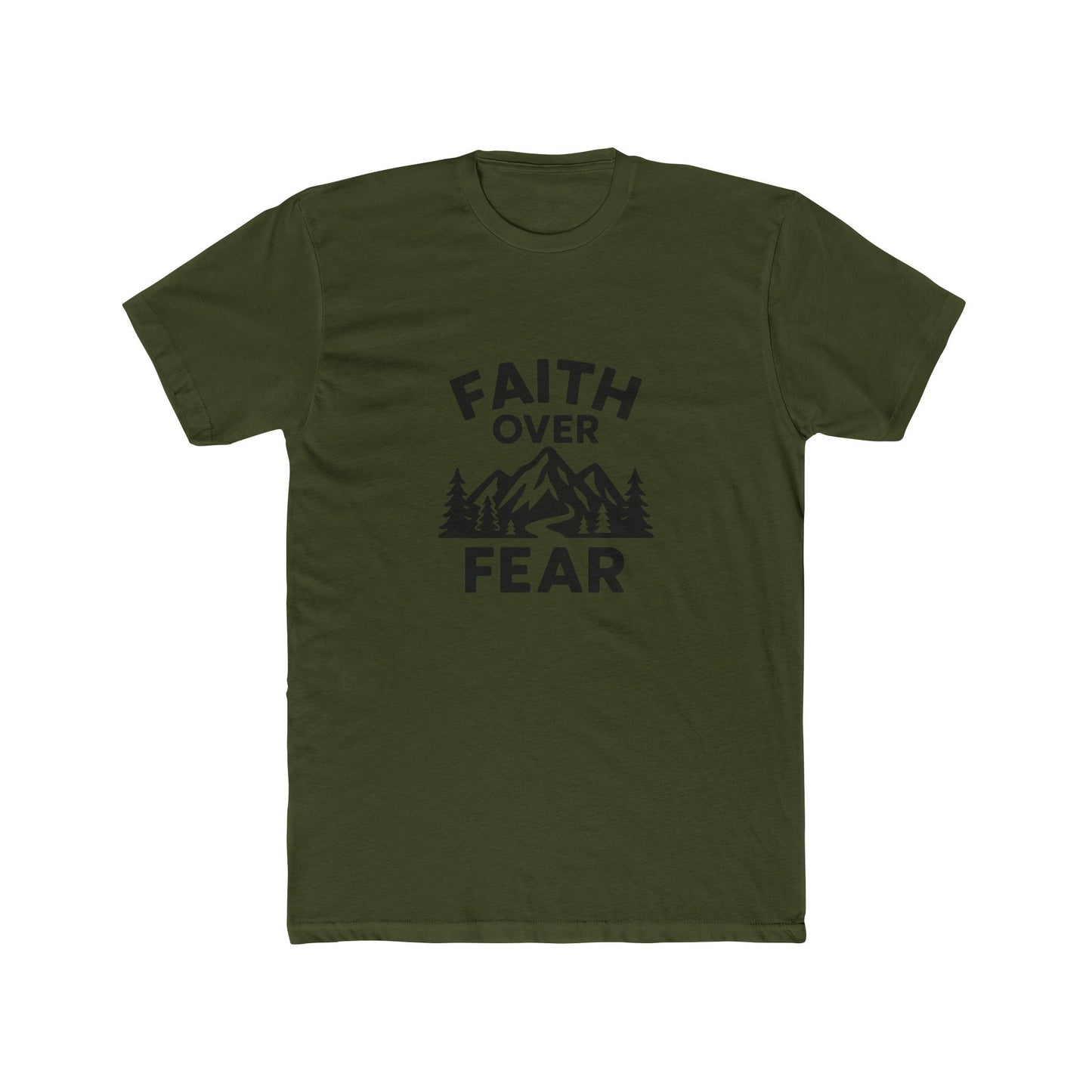Faith Over Fear T‑Shirt — Inspirational Christian Tee with Mountain Design Black Ink
