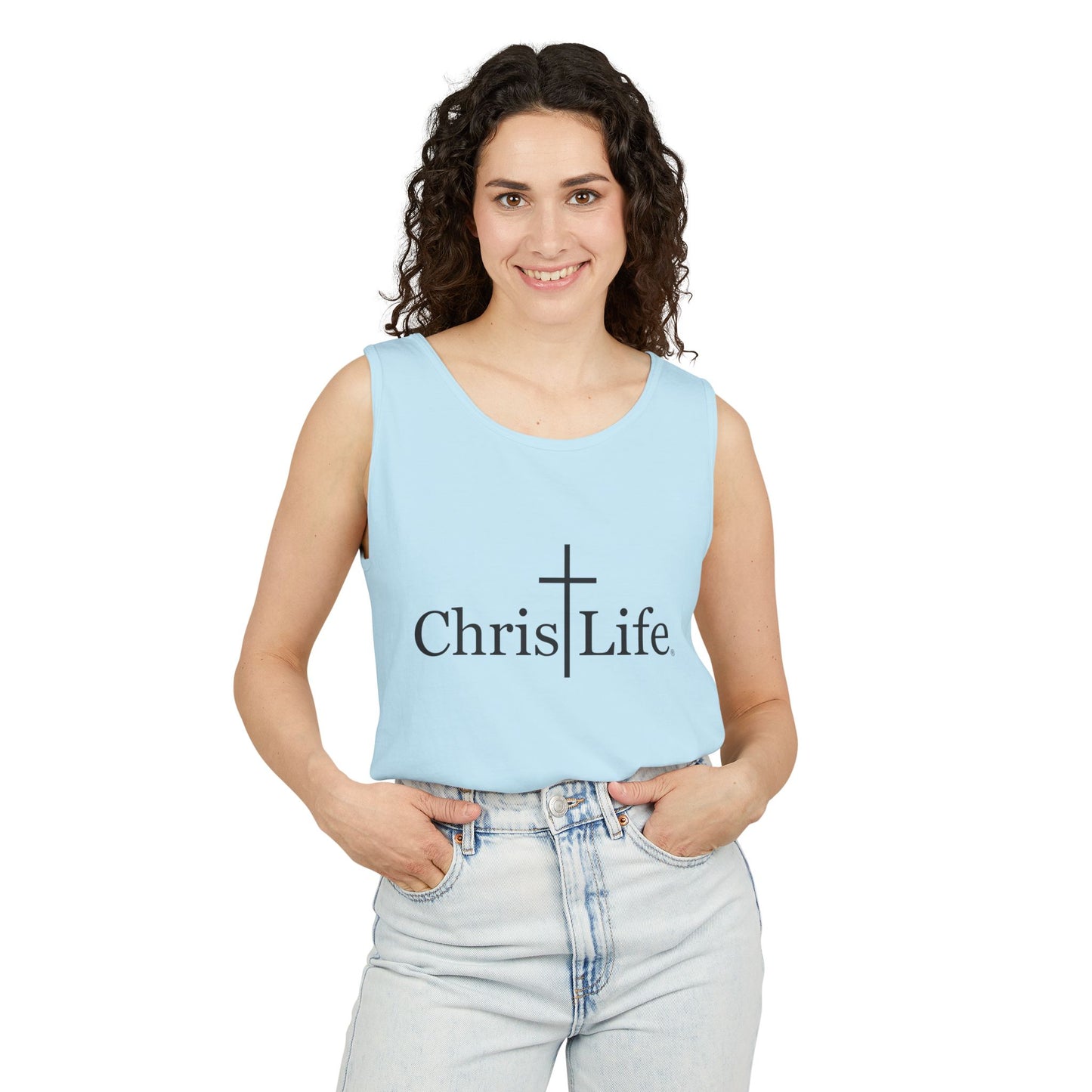 Unisex Garment- Cute Dyed Tank Top with Gray ChristLife logo