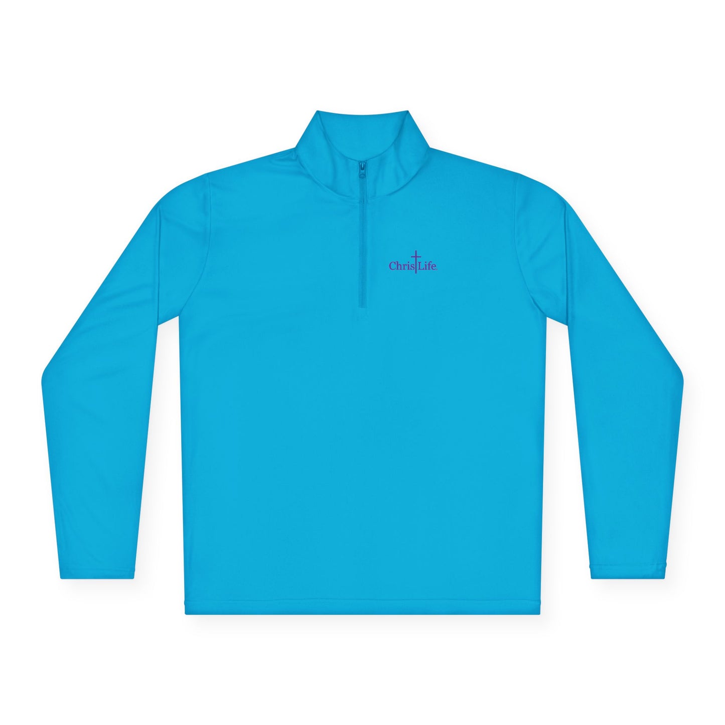 Unisex Quarter-Zip Pullover workout, ChristLife logo in purple.   Sporty