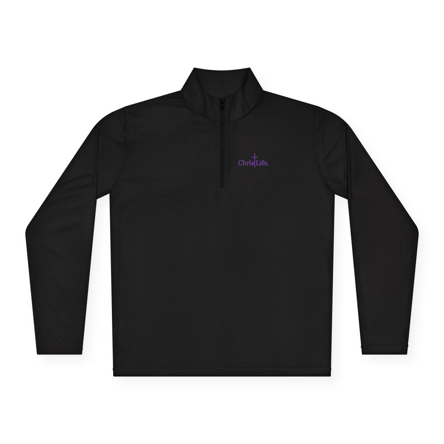Unisex Quarter-Zip Pullover workout, ChristLife logo in purple.   Sporty
