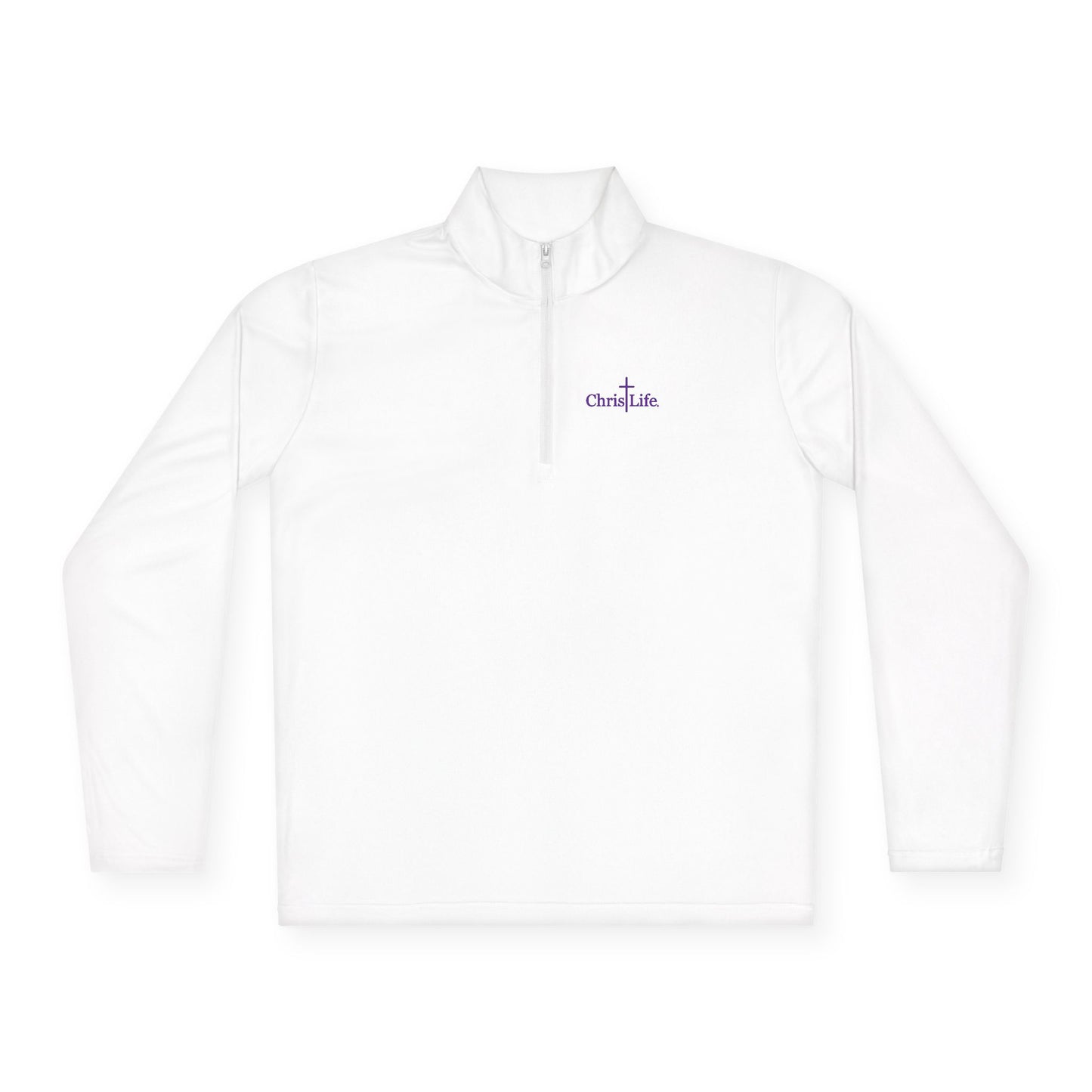 Unisex Quarter-Zip Pullover workout, ChristLife logo in purple.   Sporty