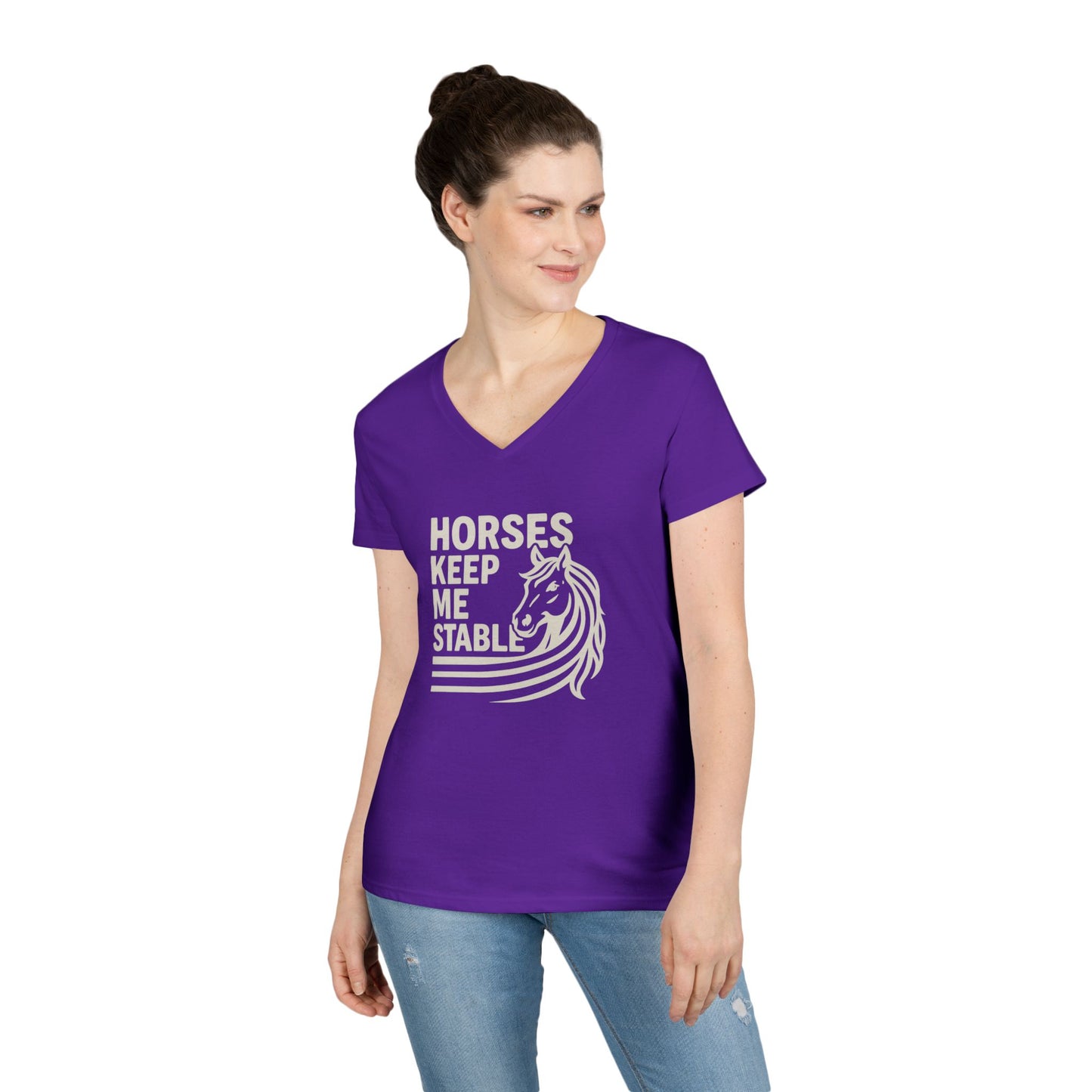 Horses Keep Me Stable Ladies' V-Neck T-Shirt — Horse Lover Graphic Tee