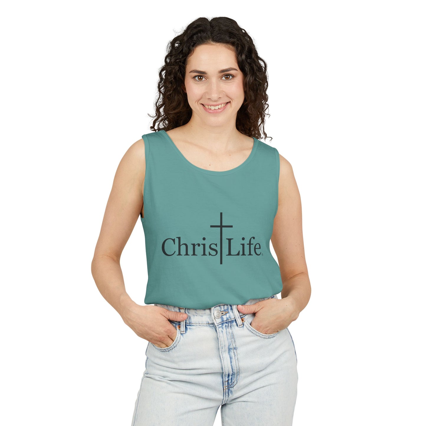 Unisex Garment- Cute Dyed Tank Top with Gray ChristLife logo
