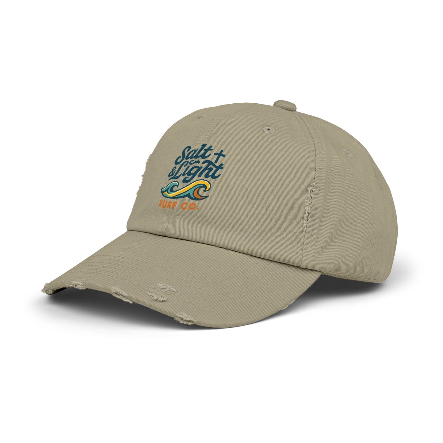 Salt & Light Surf Co. Distressed Baseball Cap — Vintage Surf Wave Embroidered Hat