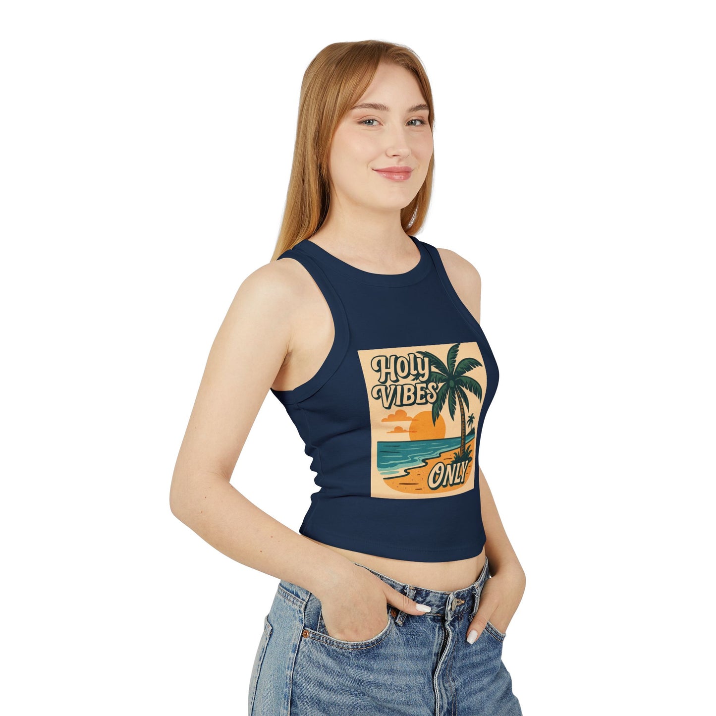 Women's Micro Rib Racer Tank Top - Holy Vibes Only/Beach scene