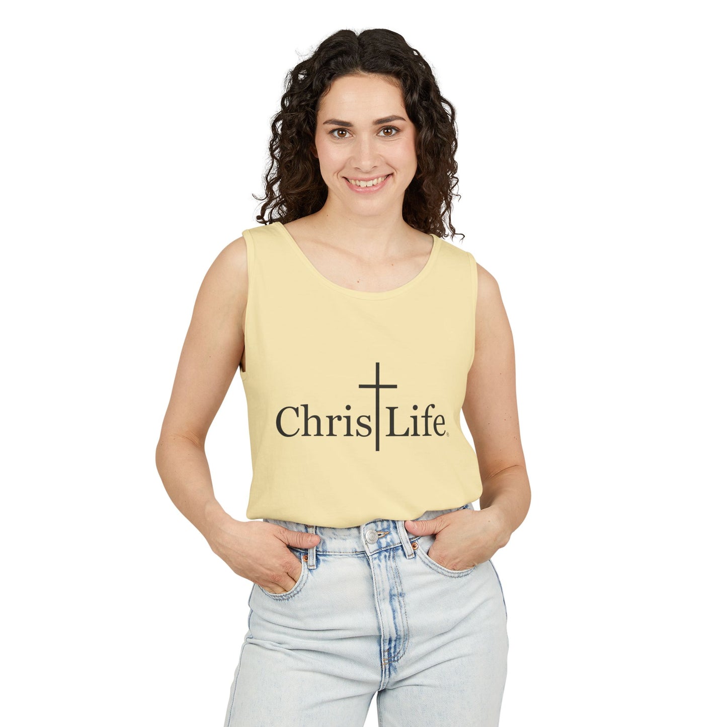 Unisex Garment- Cute Dyed Tank Top with Gray ChristLife logo