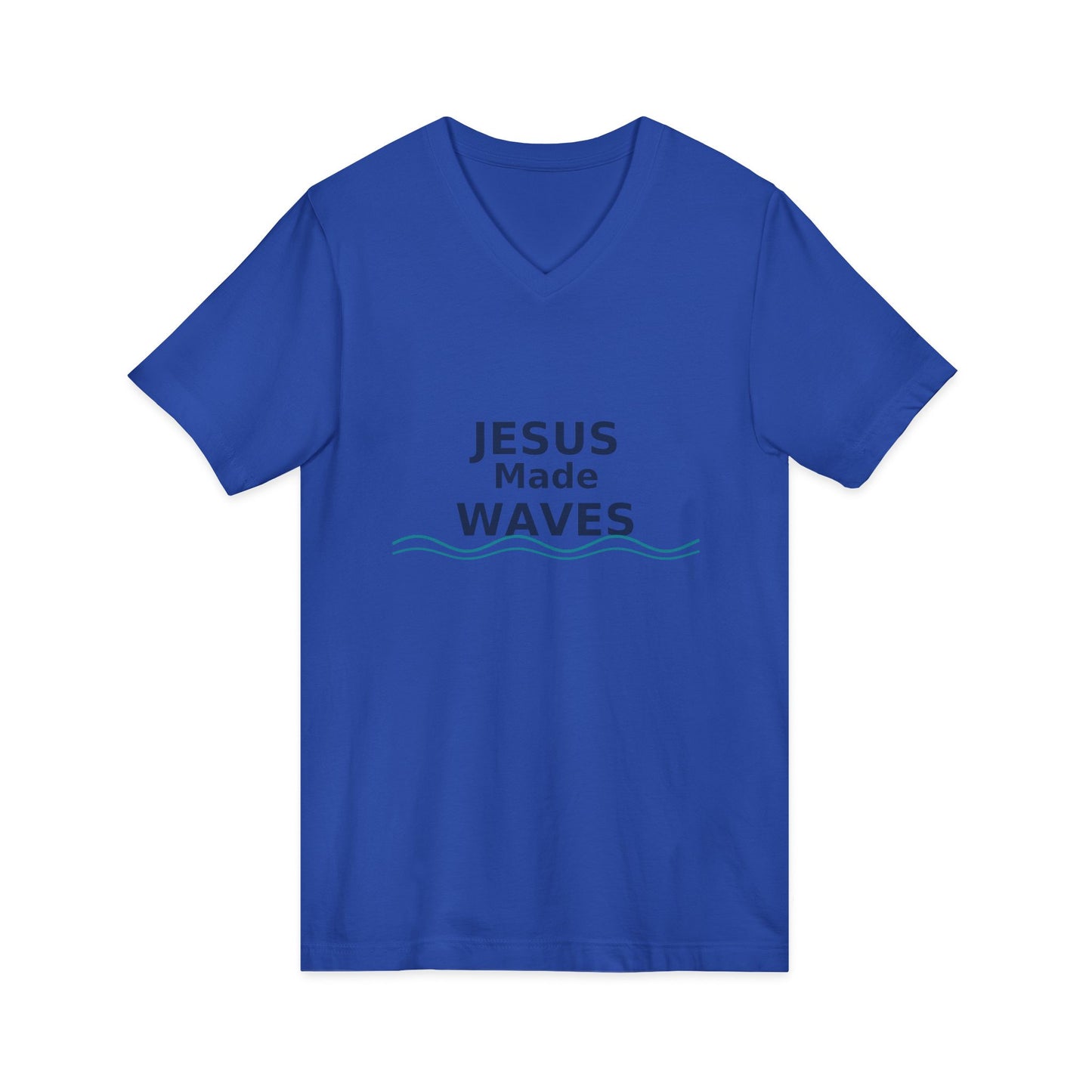 Jesus Made Waves V-Neck Tee - Faith T-Shirt for Men and Women, Summer Outfit, Christian Gift, Church Attire, Beach Day Wear, Surfer