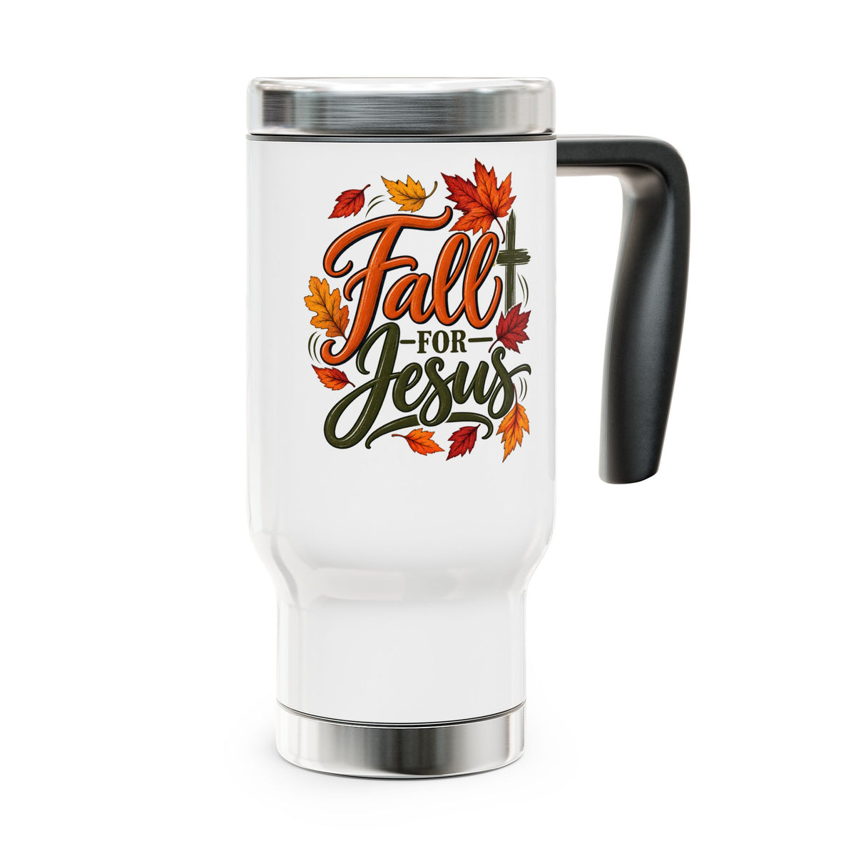 Travel Mug — "Fall for Jesus" Autumn Leaves Stainless Steel 14oz