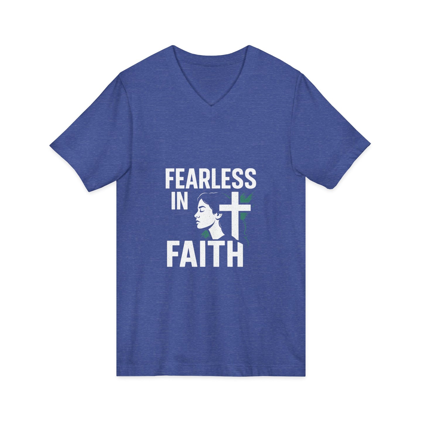 Fearless in Faith V-Neck Tee - Unisex Inspirational Shirt for Empowerment, Faith-based Gift, Everyday Wear, Religious Occasions, [...]