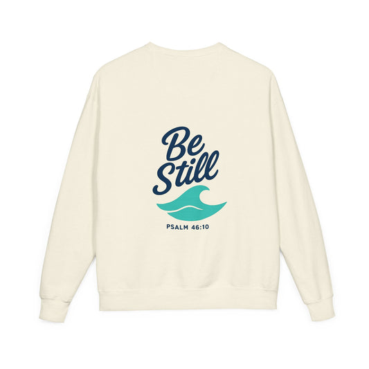 Be Still and Wave On the Back, Wave Icon on Front  - Sweatshirt - Unisex ComfortWash® Garment Dyed Crewneck Sweatshirt, Comfy.