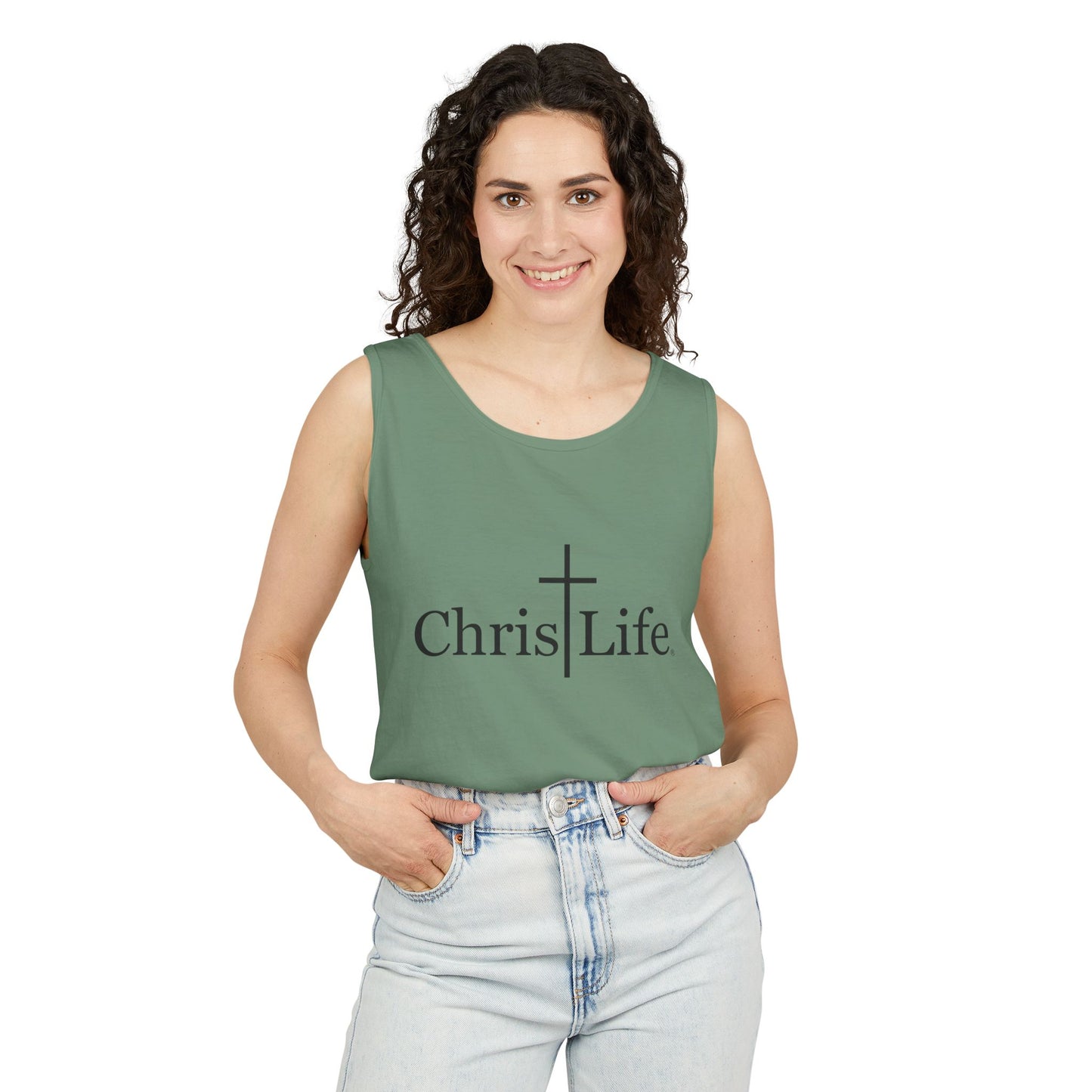Unisex Garment- Cute Dyed Tank Top with Gray ChristLife logo