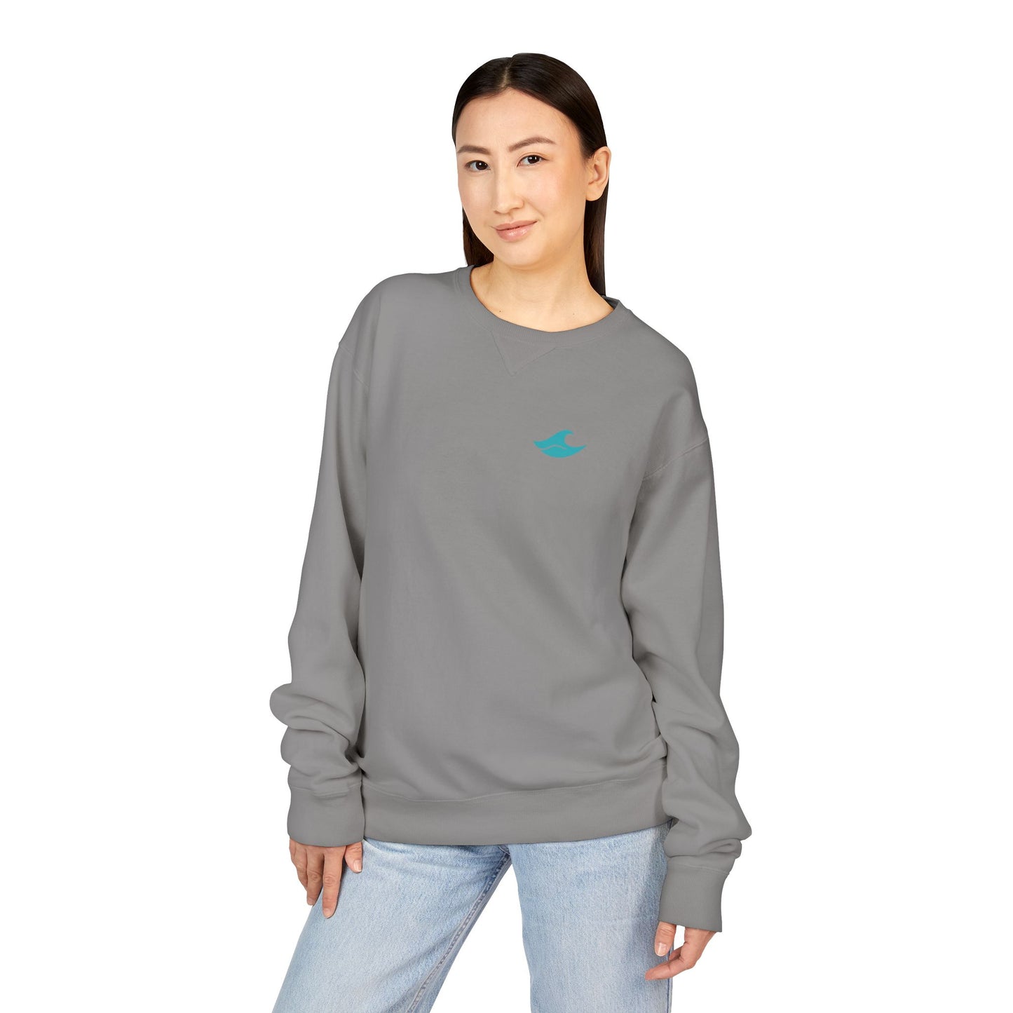Be Still and Wave On the Back, Wave Icon on Front  - Sweatshirt - Unisex ComfortWash® Garment Dyed Crewneck Sweatshirt, Comfy.