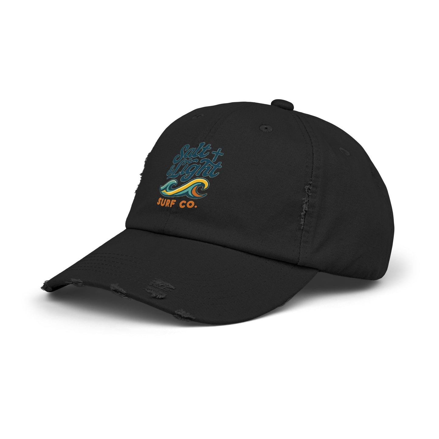 Salt & Light Surf Co. Distressed Baseball Cap — Vintage Surf Wave Embroidered Hat