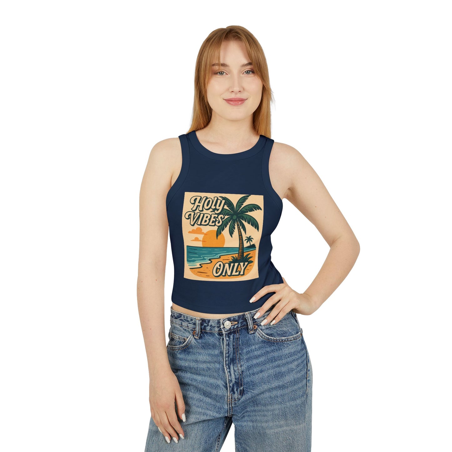 Women's Micro Rib Racer Tank Top - Holy Vibes Only/Beach scene