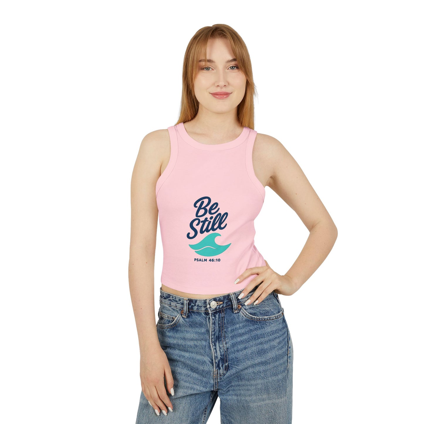 Be Still Women's Racer Tank Top - Inspirational Summer Top, Comfortable Gym Wear, Gift for Her, Faith-Based Apparel, Casual Beach Wear