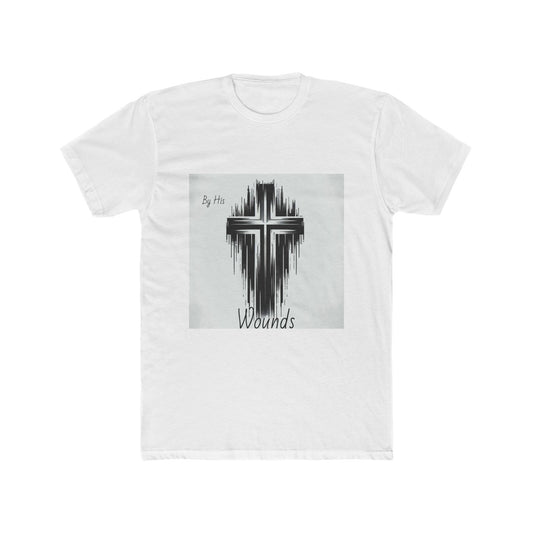 Unisex Cotton Crew Tee - By His Wounds Graphic Cross